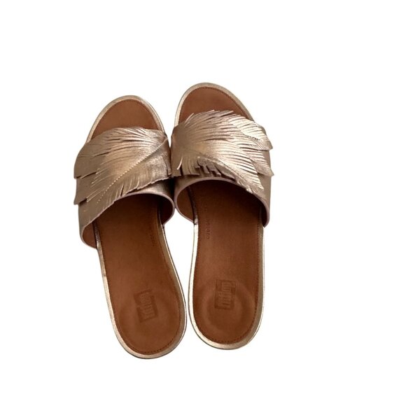 FITLFOP Rose Gold Leather Feather Cut Slide Sandals Size 8 - Picture 6 of 8